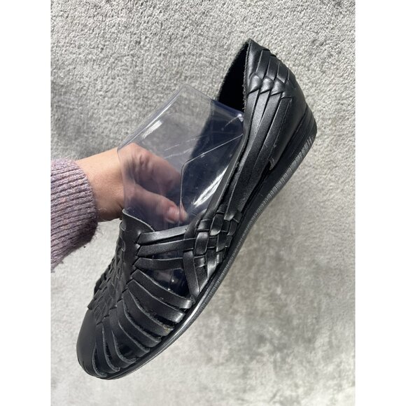 Soft Spots Women's Size 12 Wide Black Leather Huarache Sandal Summer Comfort - Picture 2 of 7